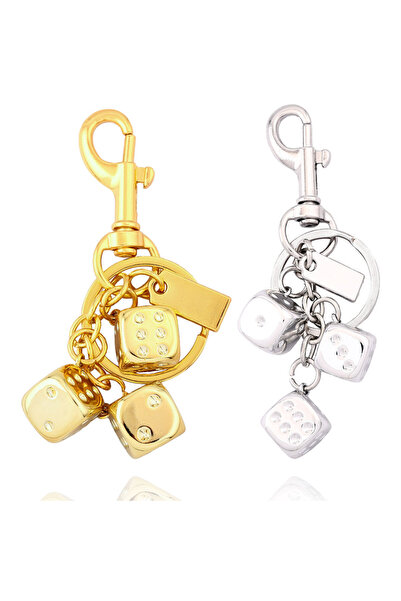 Choice1 SET Creativity Golden Dice Keychain Pendant Portable Lucky Charm Keyr...