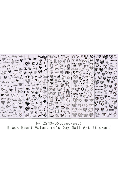 Choice black 5pcs Valentine's Day love nail art stickers, easy to apply nail ...