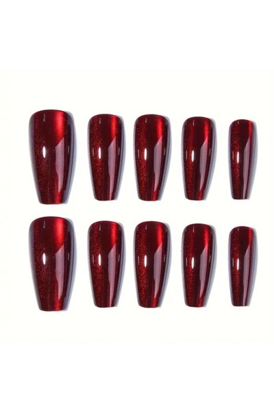 Choice Red 24pcs cherry red cat eye art pieces with fake nails, red cat eye w...