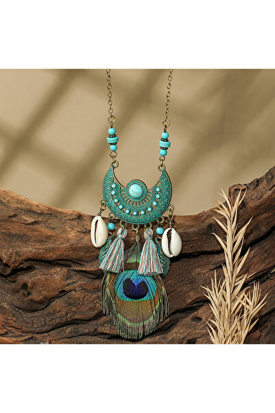 Choice قلادة بوهو X25092305 بتصميم عتيق من ريش الطوفان الصناعي مع شرابة مميزة...