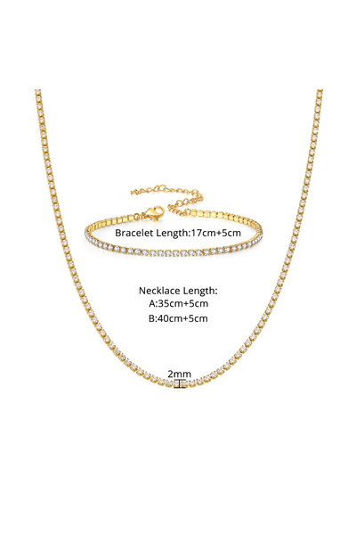 Choice 35cm and 17cm Gold Color Trendy Iced Out Tennis Chain Set Gold Silver ...