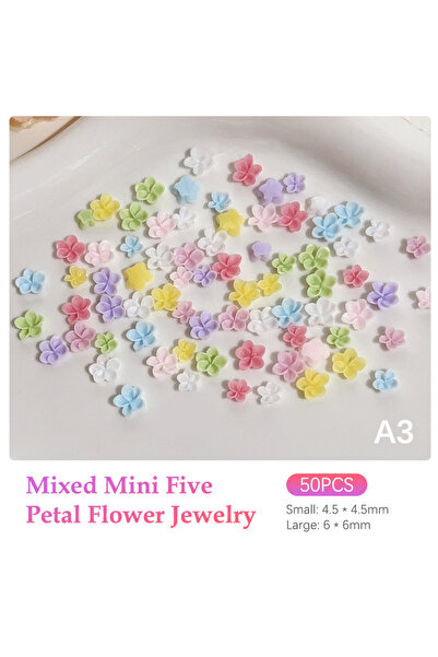 Choice A3 50Pcs Colorful Mix Five Petaled Flowers Nail Charms Nail Decoration...