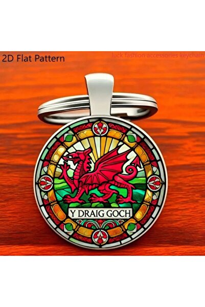 Choice 1pc Welsh Red Dragon Keychain - Stylish 2D Zinc Alloy Pendant with Vib...