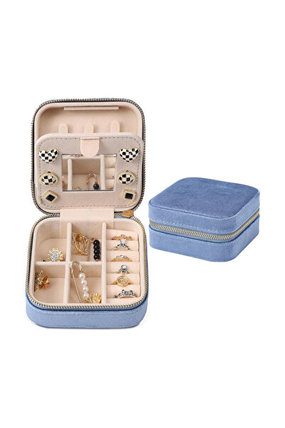 Choice Blue Velvet Travel Jewelry Box, Mini Travel Jewelry Case, Small Portab...