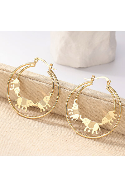 Choice T533 Bohemian Style Hand Carved Elephant Copper Hollow Hoop Earrings f...