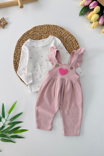 Minigimin Cicileri Miniğimin Cicileri Kalp Detaylı Kız Bebek 2 Li Tulum Takım...