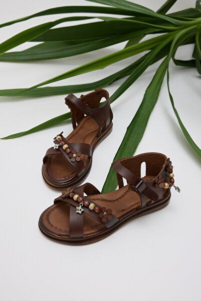 Tonny Black Girl's Tan Comfortable Beaded Sandals