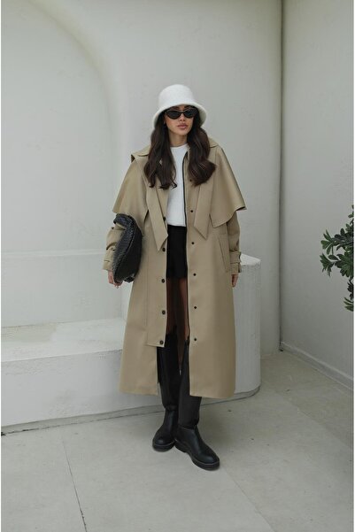 Havoş Beige Cape Hat Detailed Trench Coat