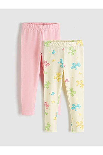 LC Waikiki Rmz Gi̇yi̇m Farkiyla Girls' Leggings with Waist Cord, Pack of 2