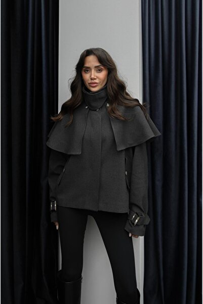 Havoş Anthracite Trench Coat with Removable Cape Detail