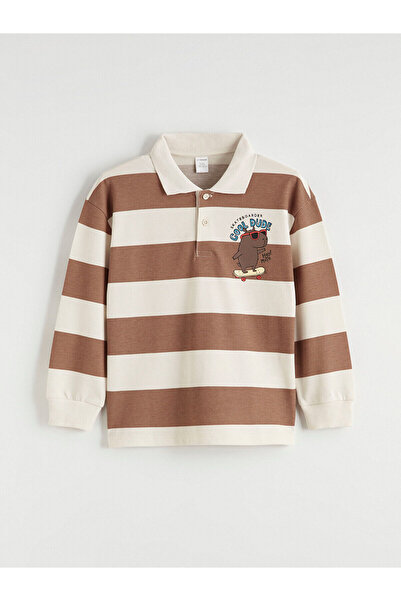 LC Waikiki Peak New Season Polo Collar Striped Printed Boys' T-Shirt