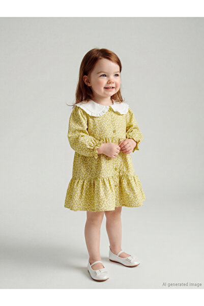LC Waikiki Nevavm Farkıyla Bebe Yaka Long Sleeve Patterned Baby Girl Dress