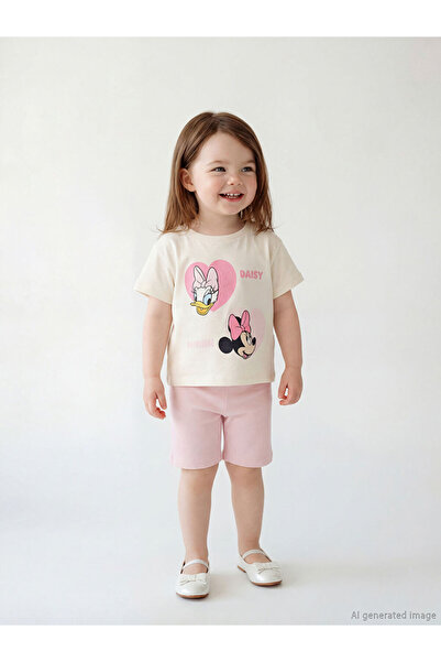 LC Waikiki Lcw Baby Ekru Minnie Mouse Printed Baby Girl T-Shirt and Leggings