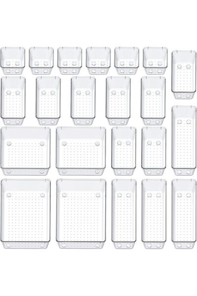 Arabest Drawer Organizer with Non-Slip Silicone Pads, 5-Size Clear Desk Drawe...