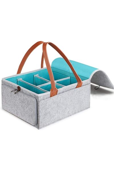 Arabest Diaper Caddy Organizer Nursery Storage Basket with Zipper Lid and Lea...