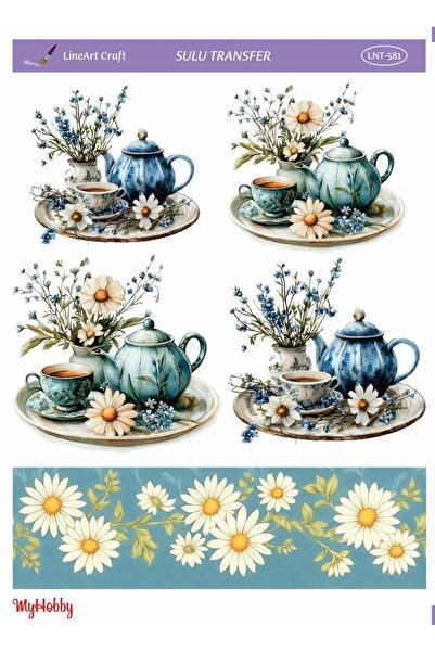 LİNEART LNT581 أزرق، زهرة، نمط كوب، 25*35 سم، نقل مائي للخلفيات الخارجية