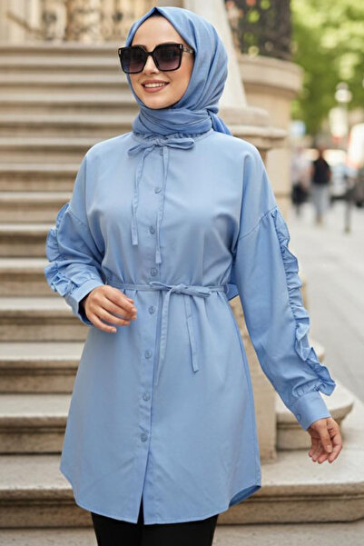 N.S NEVA STYLE Buttoned Blue Hijab Tunic 20295m