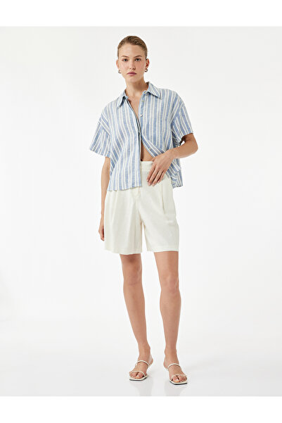 Koton Regular Fit Short Sleeve Buttoned Pocket Striped Linen Shirt