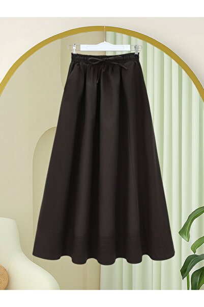 Modamorfo Fusta cu talie elastică, buzunare și cusături decorative -K. Cafea