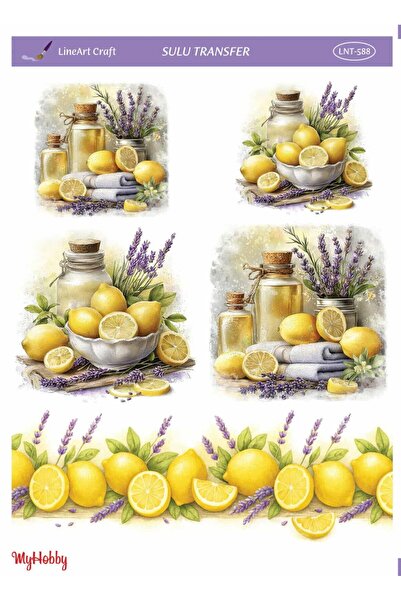 LİNEART LNT588 Limon Lavanta Desenli 25*35 cm Açık Zemin Sulu Transfer