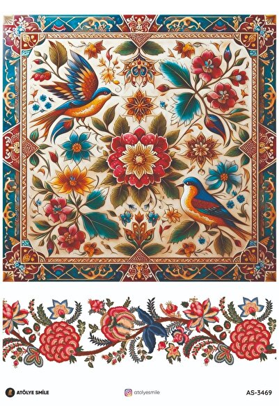 Atölye Smile 3469 Kuş ve Çiçek Desenli 29*42 cm Pirinç Dekopaj