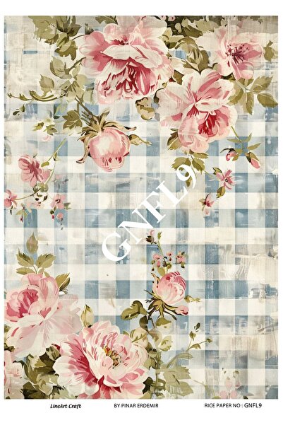 LİNEART GNFL9 Mavi Çiçek, Pötikare desenli 29*42 cm Pirinç Dekopaj