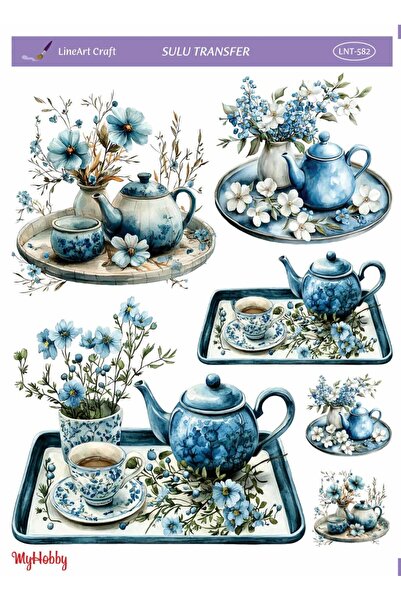 LİNEART LNT582 Sarı, Çiçek, Fincan Desenli 25*35 cm Açık Zemin Sulu Transfer