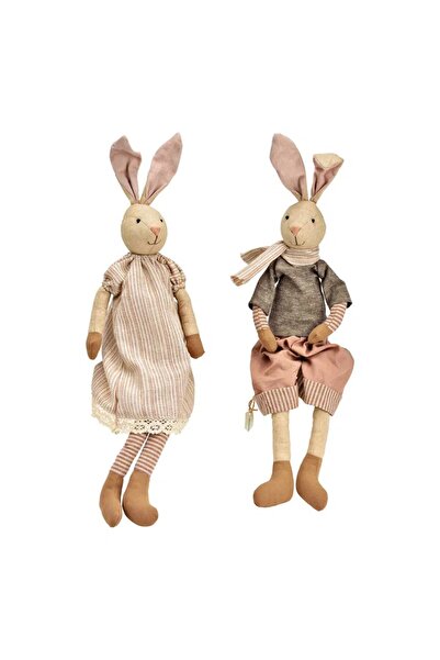 DecoDepot Figurină textilă iepuraș, bej/roz, 18x60x18 cm