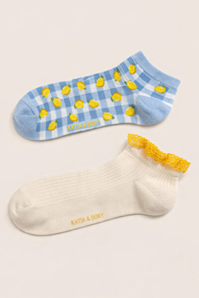 Katia&Bony Women's 2-Piece Lemon Patterned Step Socks