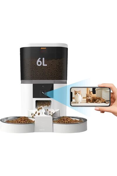 UanTii 6L Tuya Automatic Pet Feeder Double Bowl Wifi Wireless Cat Dog Food Di...