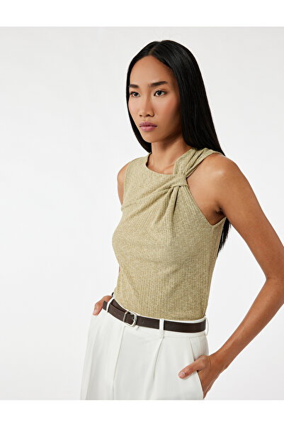 Koton Asymmetric Collar Knot Detailed Textured Sleeveless T-Shirt