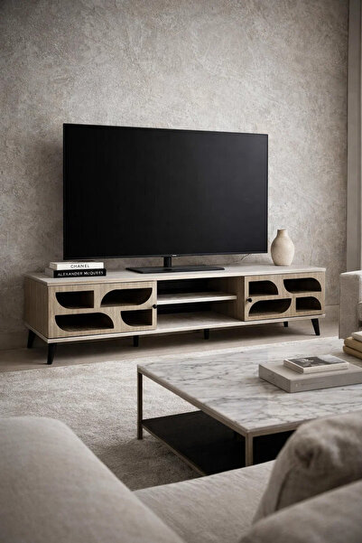 MARIA HOMES Modern Beige TV Stand Media Console 180cm with Storage for Living...