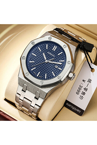 AIMANA ساعة رجالية فاخرة - تصميم رويال أوك، مينا أزرق داكن بنمط شبكي، مصنوعة ...