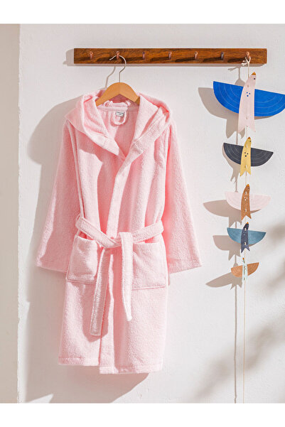 LC Waikiki Pink Hooded Cotton Girls' Bathrobe
