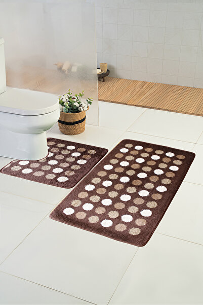 Moda Dekor Milenyum Nokta Kahve 60x100 - 60x50cm 2'li Banyo Paspası