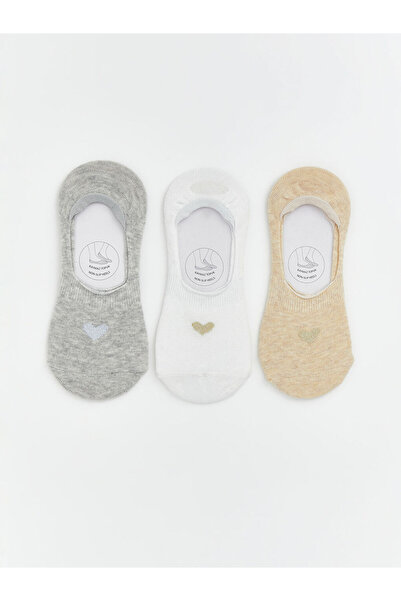 LC Waikiki Sparkling Choices Heart Printed Women's Ballerina Socks 3-Piece fr...