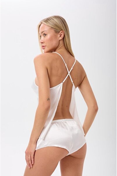ZİNED Saten Sırtı Açık Şortlu Pijama Takımı