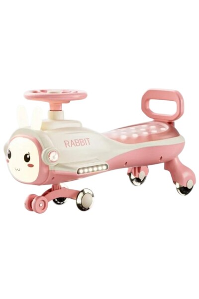 Leno سيارة أطفال دوارة بتصميم أرنب - لعبة ركوب ممتعة على شكل أرنب - وردي