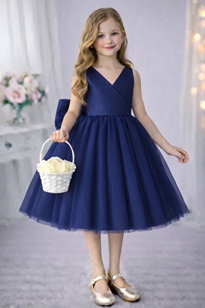 SUNEH Kız Çocuk Siyah Anvelop Yaka Mini Sade Eteği Kabarık Balo & Doğum Günü ...