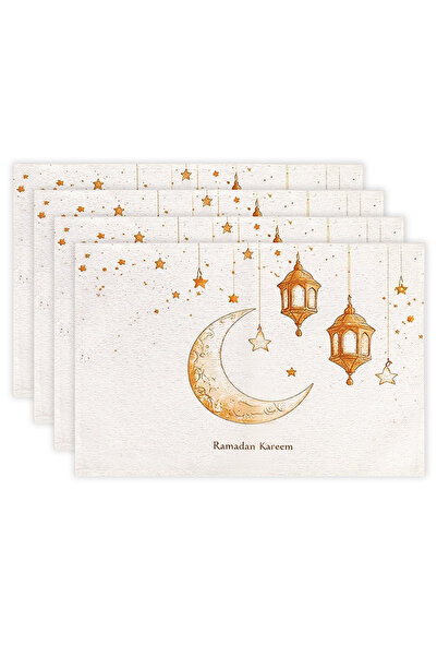 choice2 4 قطع من مفارش المائدة الكتانية الرمضانية الكريمة، 1/4 قطعة، زينة طاو...