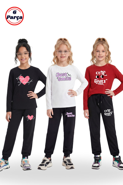 FYK KİDS Set de 3 hanorace cu gât rotund, cu imprimeu detaliat, set de 6 pies...