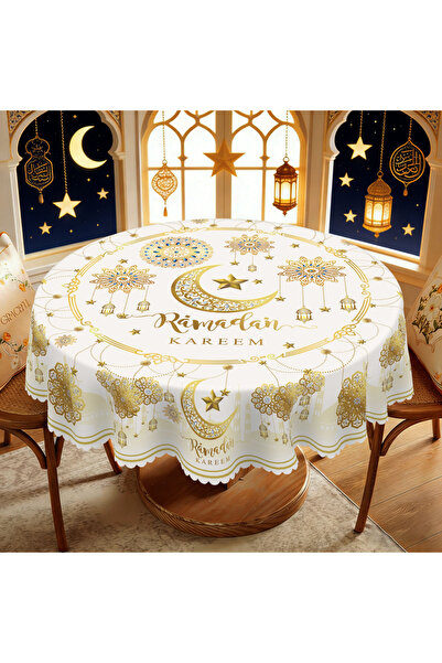 Choice Round (180)Cm Zy01 1 Piece of Ramadan-Themed White Gold Round Tableclo...