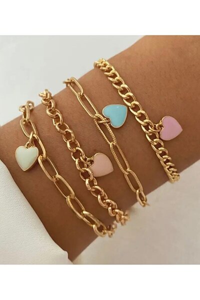 Girift Vintage مجموعة ياوول المكونة من 4 قطع من الأساور الملونة على شكل قلب