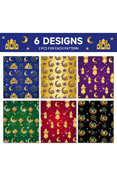 Choice WZ008-12pcs 12 sheets Eid Mubarak Wrapping Paper Moon Lantern Gift Wra...