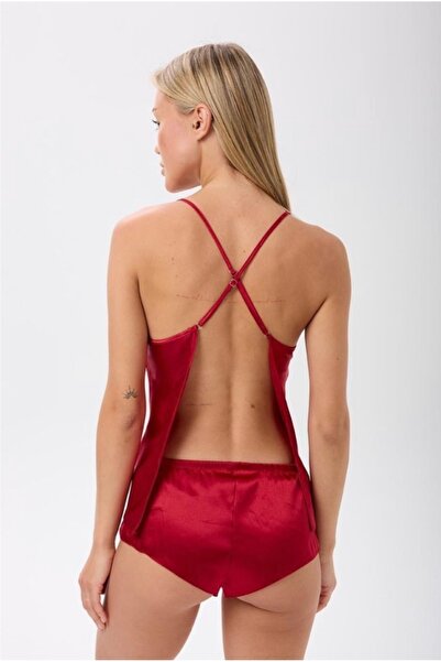 ZİNED Saten Sırtı Açık Şortlu Pijama Takımı