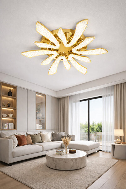 FERLUCE AVİZE LEDLİ AVİZE AKRİLİK VİRAL PLOFONYER GOLD