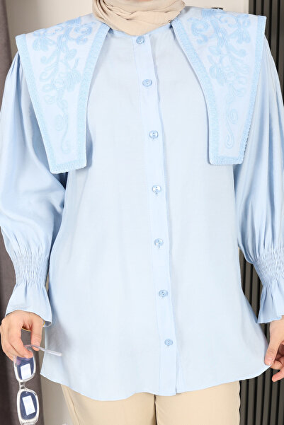 Nergis Neva Butik New Season Embroidered Collar Modal Fabric Tunic