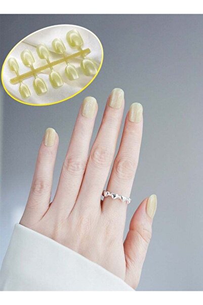 Arabest 10 Pcs Crystal Cat Eye Nail Art False Nails Short Manicure Nails Pres...