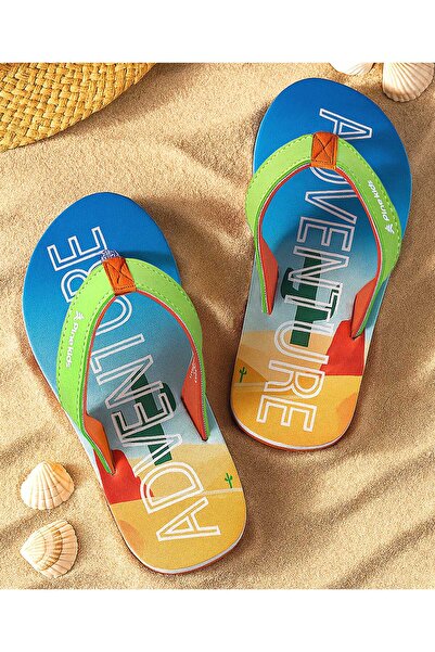 Pine kids Slip-On Flip Flops with Text Print - Blue