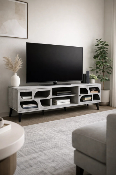MARIA HOMES Stylish Grey TV Unit 160cm Modern Entertainment Center Console wi...
